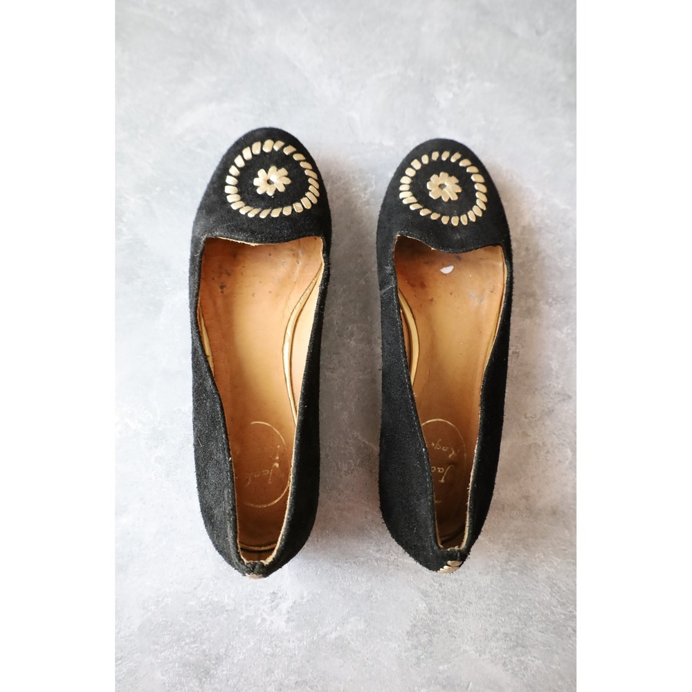 Jack Rogers Suede Leather Flats‎ Black Gold Accents Shoes Size 7